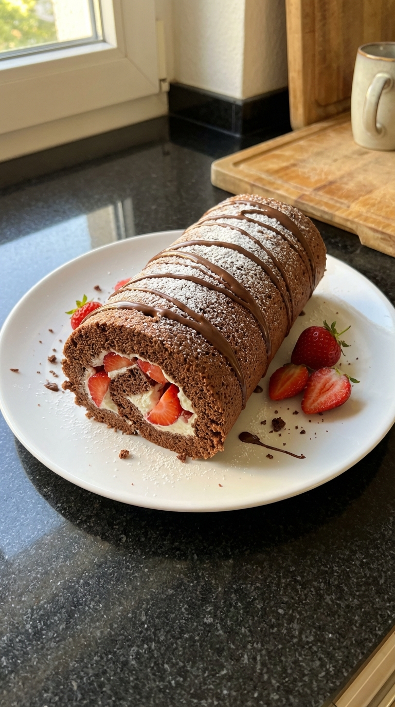 Dunkle Schoko Erdbeer Biskuitrolle​