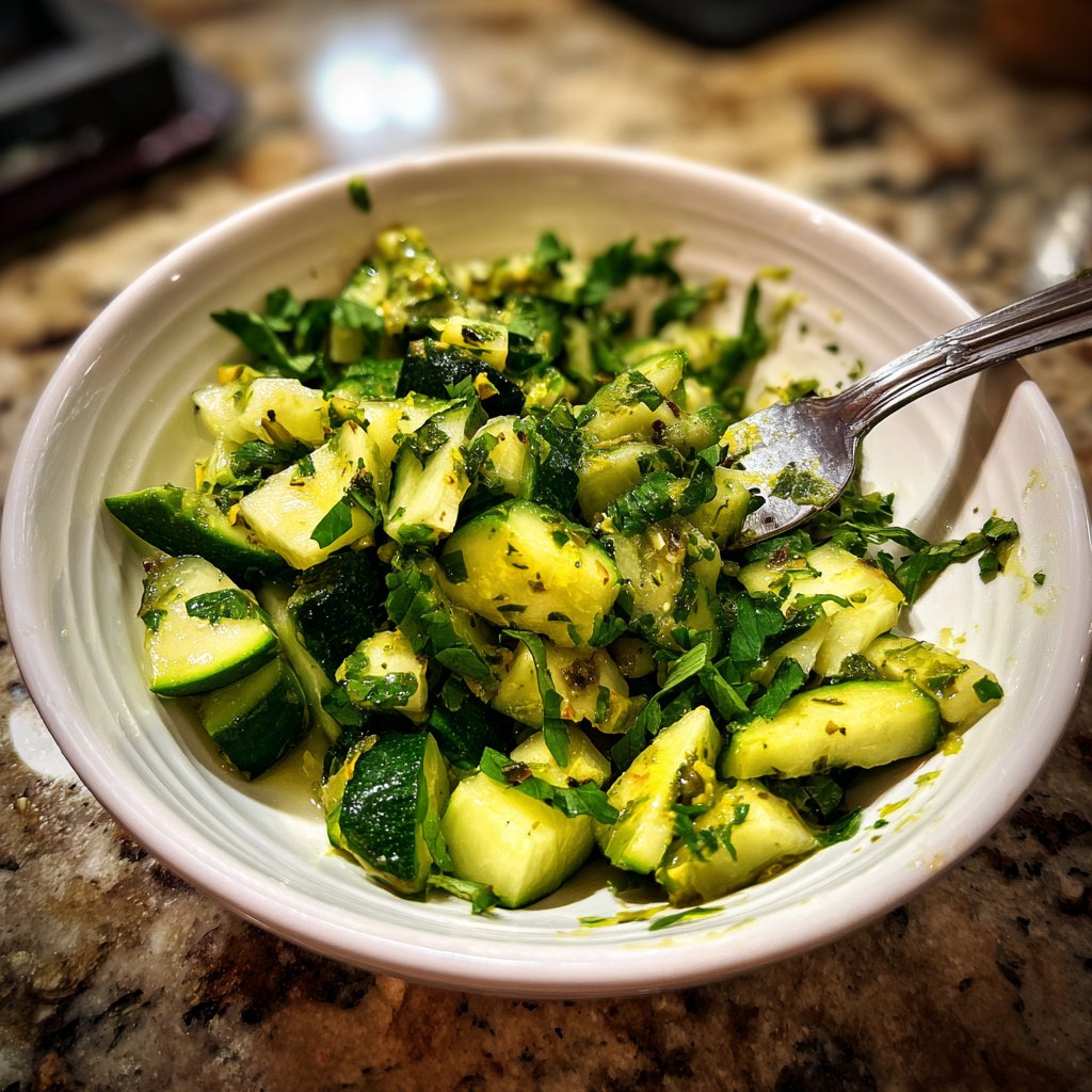 Zucchini Gurkensalat mit Kräutern