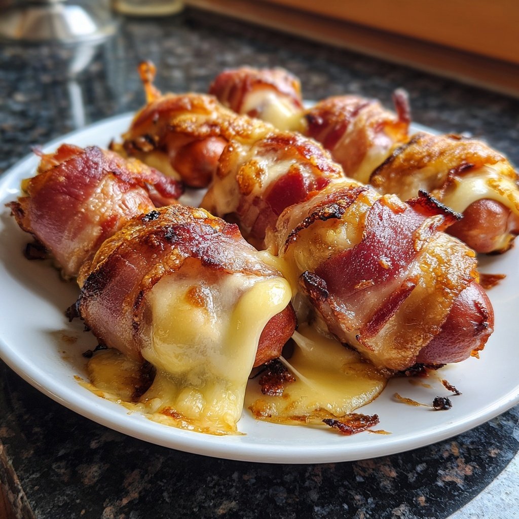 Raclette mit Wienerle im Speckmantel und Zwiebelsenf​