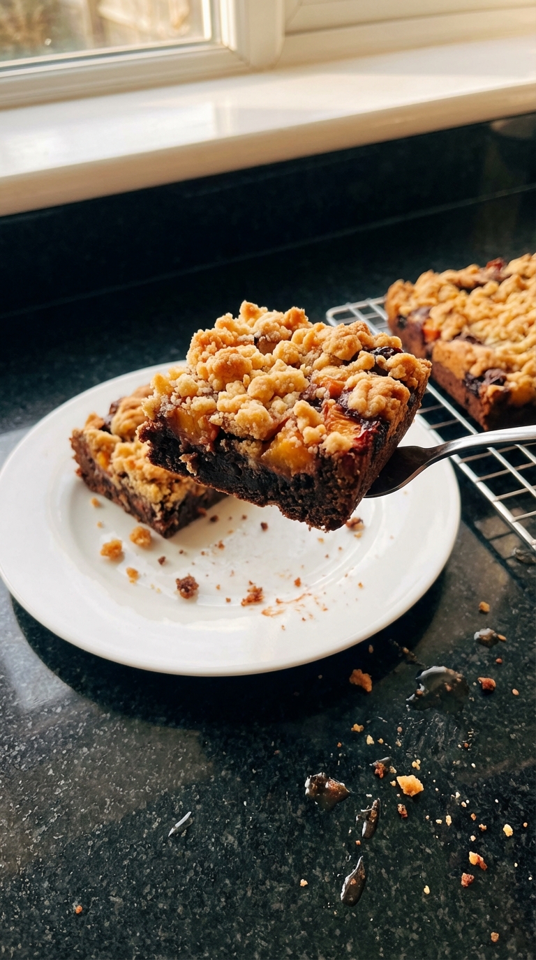 Pfirsich Kirsch Crumble Brownies​