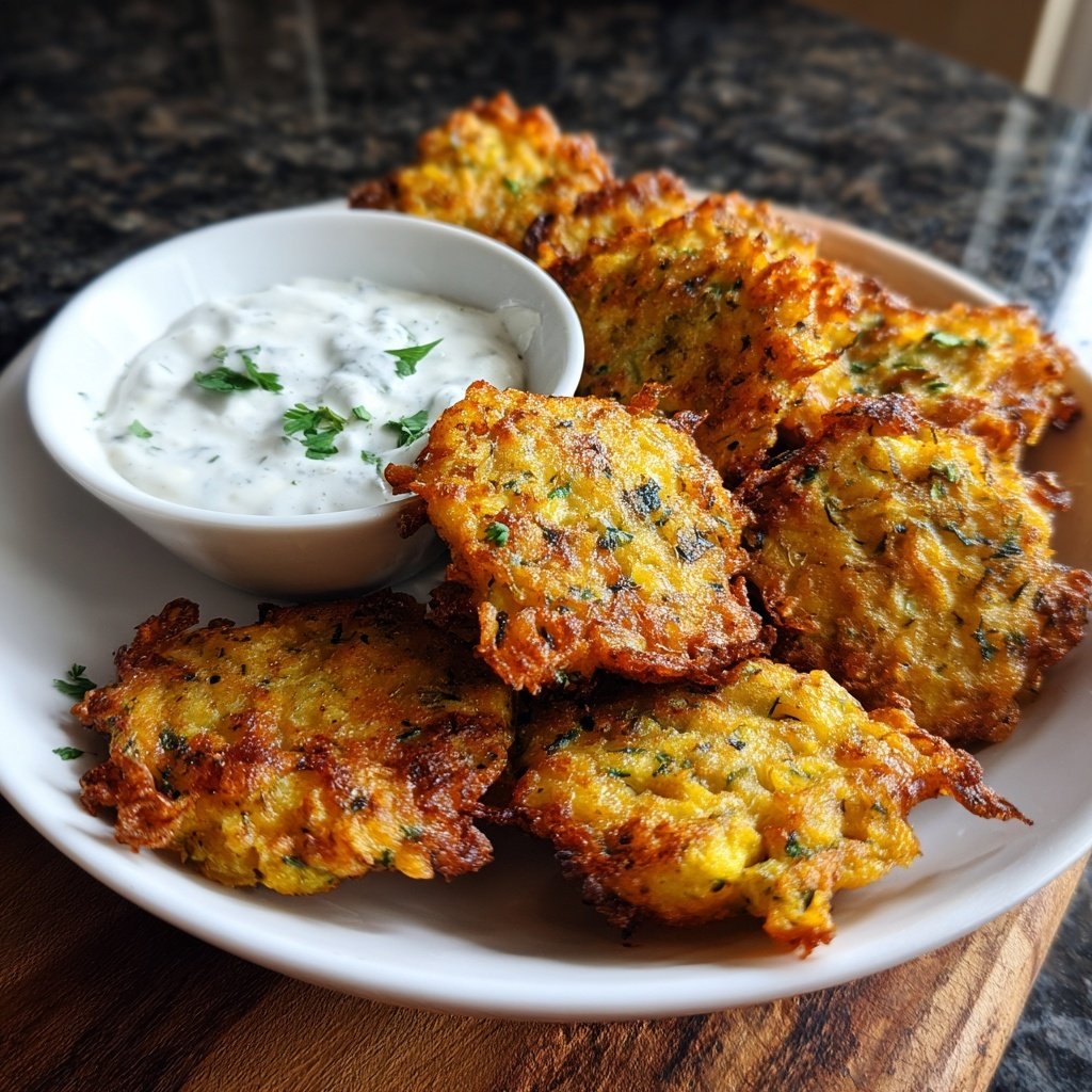 Zucchini Puffer mit Joghurtdip