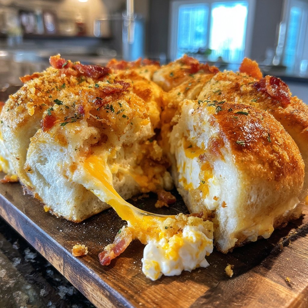 Frühstücksrollen mit Rührei, Käse und Speck