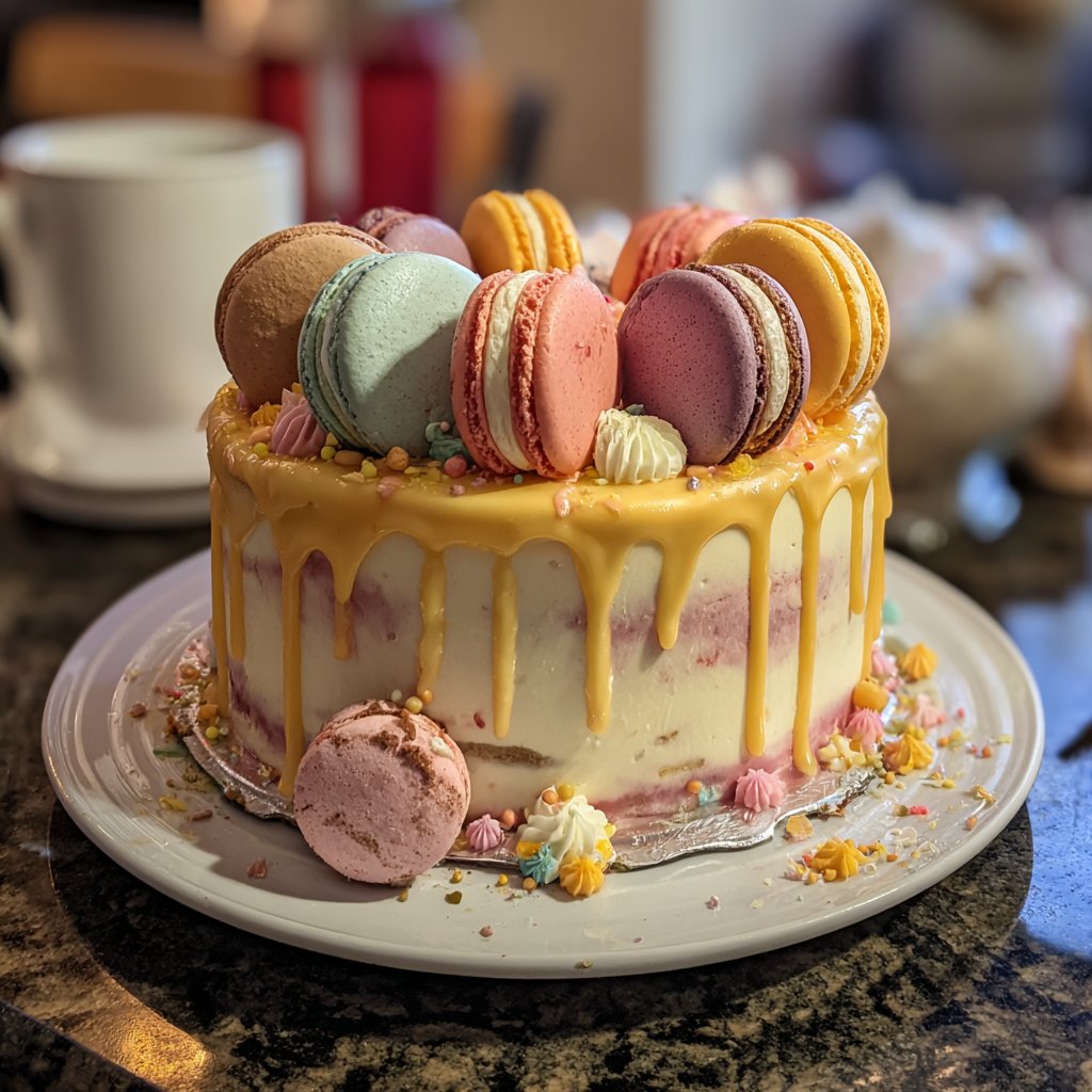 Achtzehn-Geburtstagskuchen mit Macarons