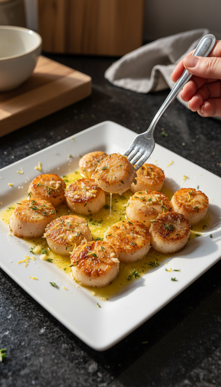 Zitronen Thymian Jakobsmuscheln mit Knoblauch​