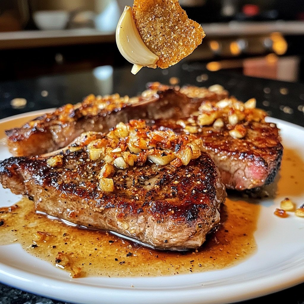 Rotkohl-Steaks mit Misobutter und Knoblauchchips