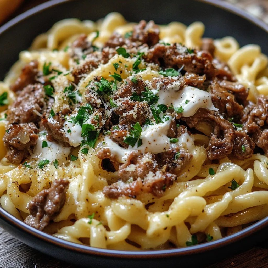 Türkische Pasta mit Hackfleisch und Joghurt-Sauce